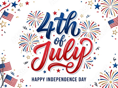 4th of july happy independence day greeting card with fireworks.