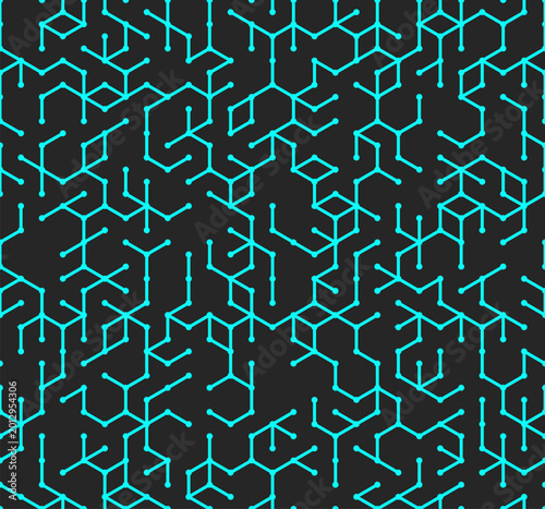 Digital vector seamless futuristic pattern. Cyan colored seamless background. Radiant vector illustration.