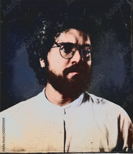 portrait of man in soviet vintage style poster