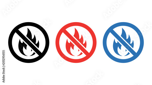 Free Download No fire prohibition symbol icons in black red and blue isolated on a white background - GFXLoad