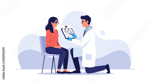Eye Doctor Examining Vision With Patient Test Chart For Optical Diagnosis