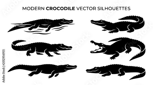 Bild auf Leinwand Wild crocodile silhouette vector collection action poses animal illustration set
