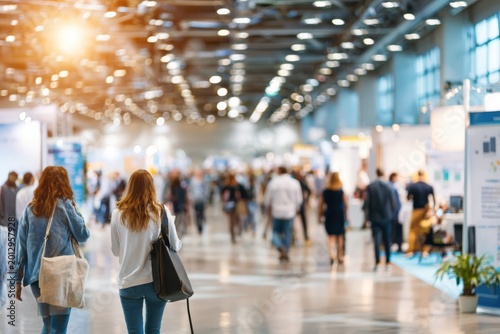 Woman walks through busy career fair event seeking opportunities