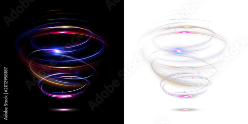 Bild auf Leinwand Glowing Colorful Spiral Light Effect Isolated On Black Background