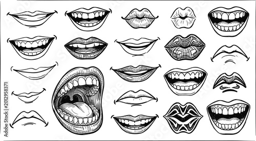 Photos Vintage Mouth and Lips Illustration Collection Featuring Smiles, Teeth and Open