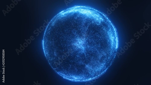 Glowing blue cosmic sphere with swirling plasma texture on a dark background