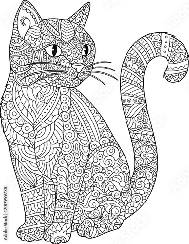 Canvastavla “Intricate Zentangle Cat Coloring Page – Decorative Adult Coloring Book Illustra