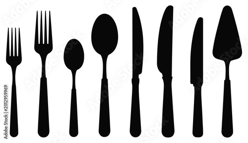 Foto Culinary Silhouette: Elegant cutlery arrangement, perfect for dining and food-related concepts