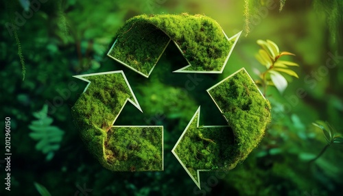 green recycling symbol moss texture lush greenery nature conservation theme
