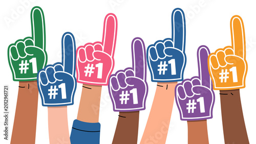 Colorful foam finger hands with number one on white background illustration high quality professional detailed modern