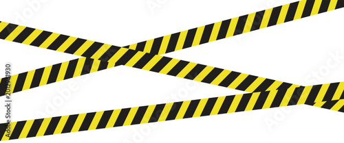 Bild auf Leinwand Danger Barrier Tape Set with Yellow and Black Warning Lines and Hazard Symbols V