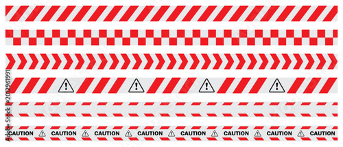 Bilde på lerret Industrial Warning Tape Set with Hazard Stripes and Crossed Barrier Elements Vec
