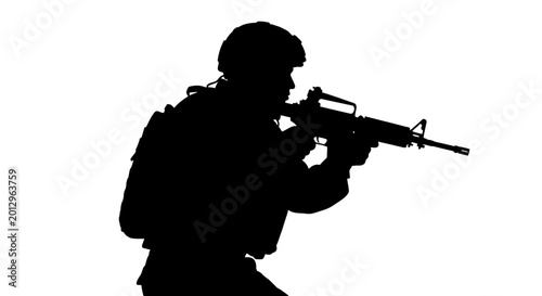 Silhouette of Soldier Aiming Rifle