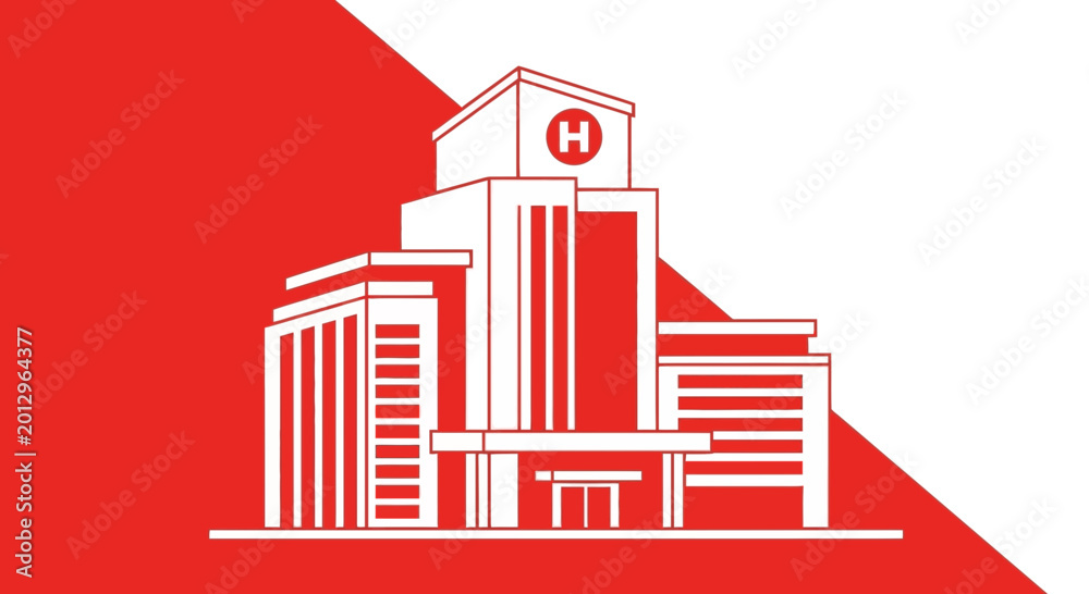 Fototapeta premium Graphic Illustration of A Modern Hospital Building Design In Vector Format For Healthcare Purpose