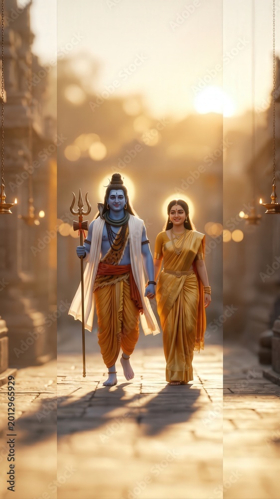 Obraz premium Shiva Parvati Walking – Sacred Temple Journey