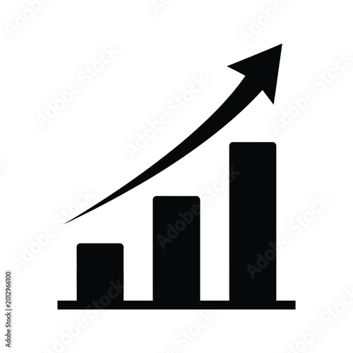 Gray bar chart with rising arrow on white background
