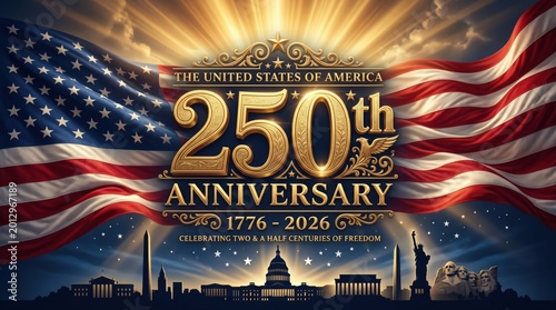 Vibrant golden 250th anniversary usa independence day logo celebrating american heritage.