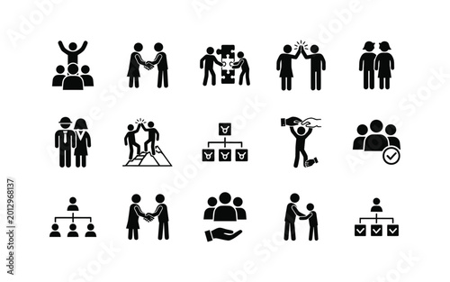 Set of business people icons, teamwork and partnership concepts