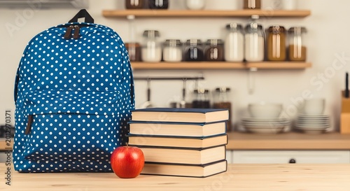 Back to school supplies on kitchen counter