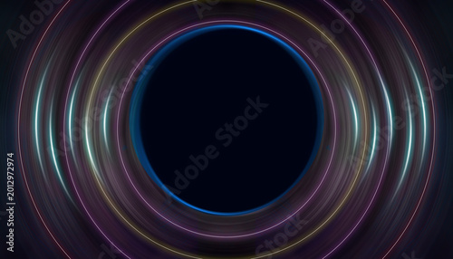 Fotografie Digital energetic glowing swirl twirl fast motion effect light trails futuristic background