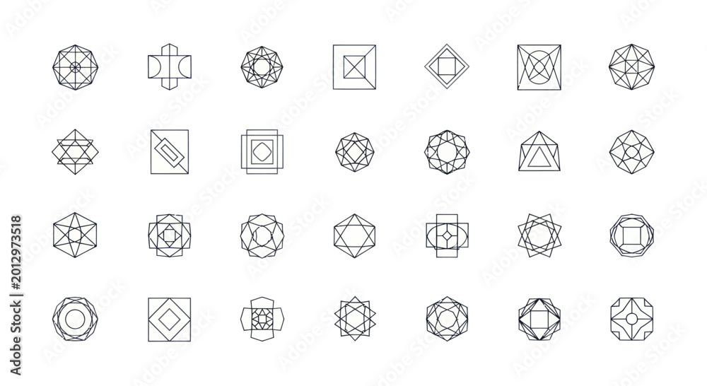 Fototapeta premium Geometric Abstract Icons Set, Minimalist Vector Symbols, Modern Design Elements