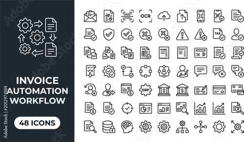 Fotografi Invoice Automation Workflow Icon Set with OCR Document Processing Approval Valid