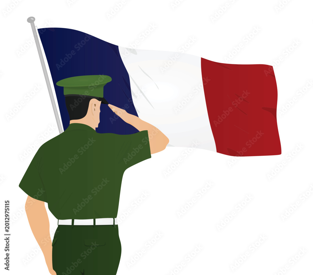 Fototapeta premium Soldier saluting France flag. vector