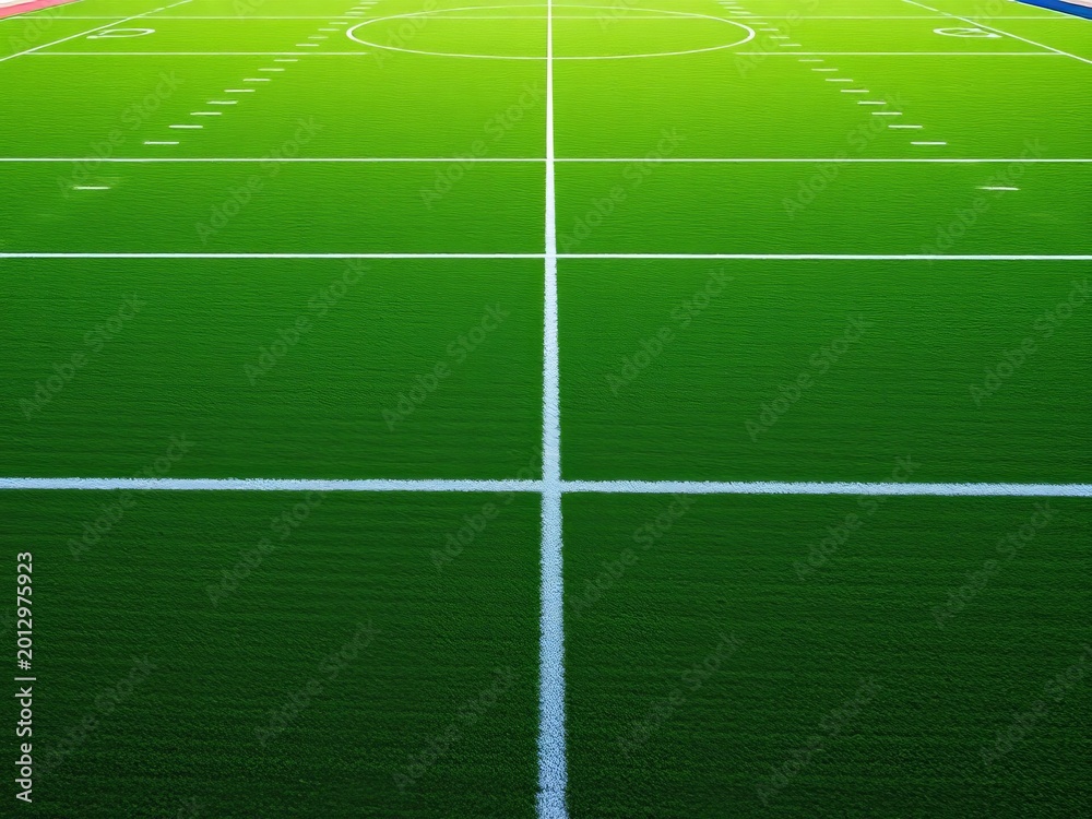 Obraz premium Vast green expanse with white line markings, ready for the game, manicured, exercise