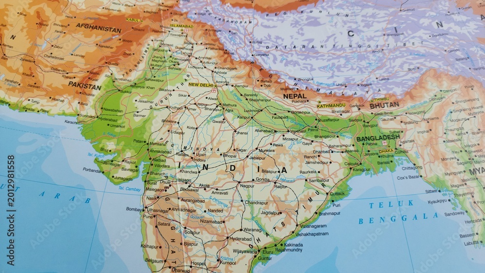 Naklejka premium View of India, officially the Republic of India, is a country in South Asia on a geographical map of Asia