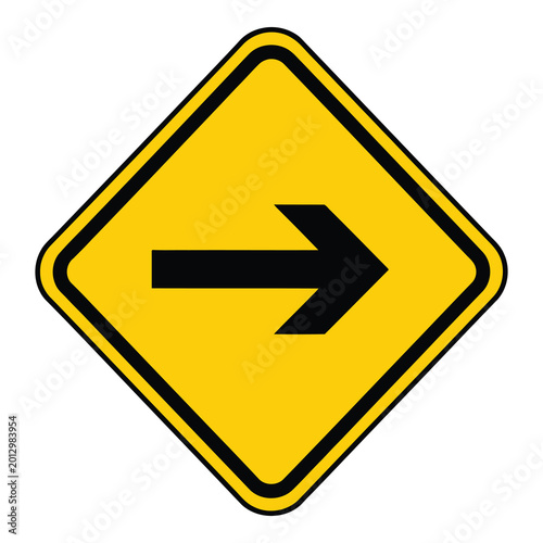 Yellow diamond shaped road sign with black arrow pointing to the right icon