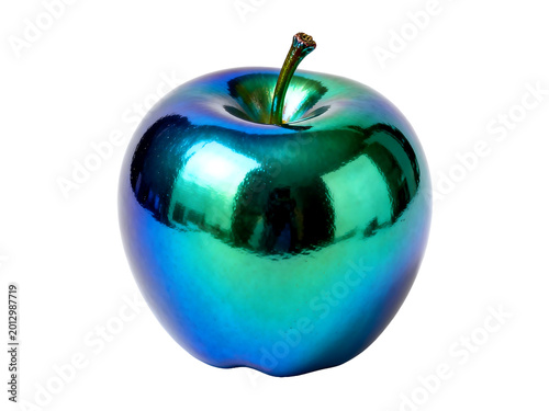 [Transparent Background PNG]Iridescent Metallic Apple Decorative Ornament on White Background