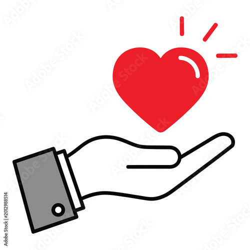 Hand holding a red heart with lines indicating love or health icon