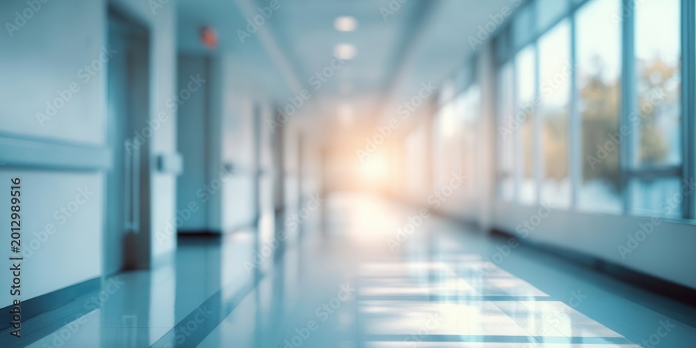 Fototapeta premium Bright Hospital Corridor Modern Interior Design, Light, and Space