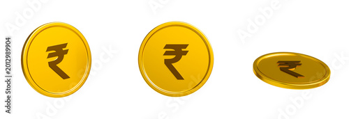 Fotografía Indian rupee gold coin collection isolated on clean white financial background