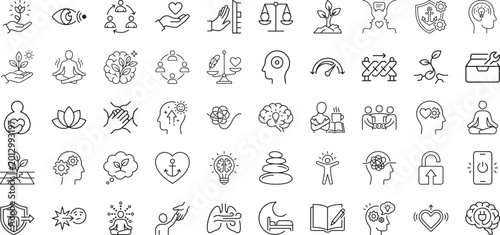 Konstfotografi Mental health awareness and psychological stability line icon collection