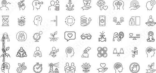 Fotografía Collection of mental health line icons for psychology and emotional wellbeing