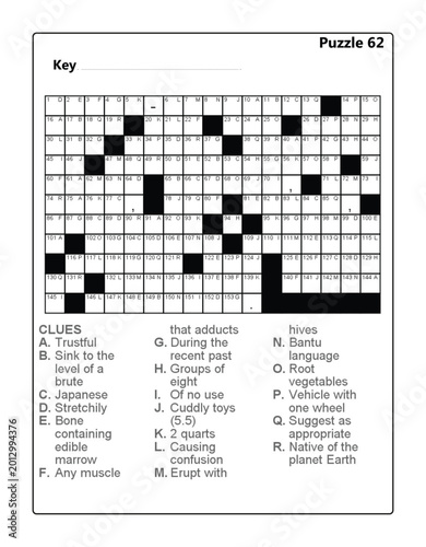 Εκτύπωση καμβά Acrostic Word Puzzle 62: Educational Brain Teaser with Cryptic Clues and Vocabul