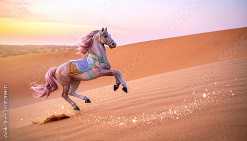 Carousel Horse Galloping Through Desert Dunes