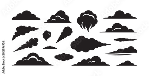 Фотография Collection of black smoke and cloud silhouettes in various shapes and sizes