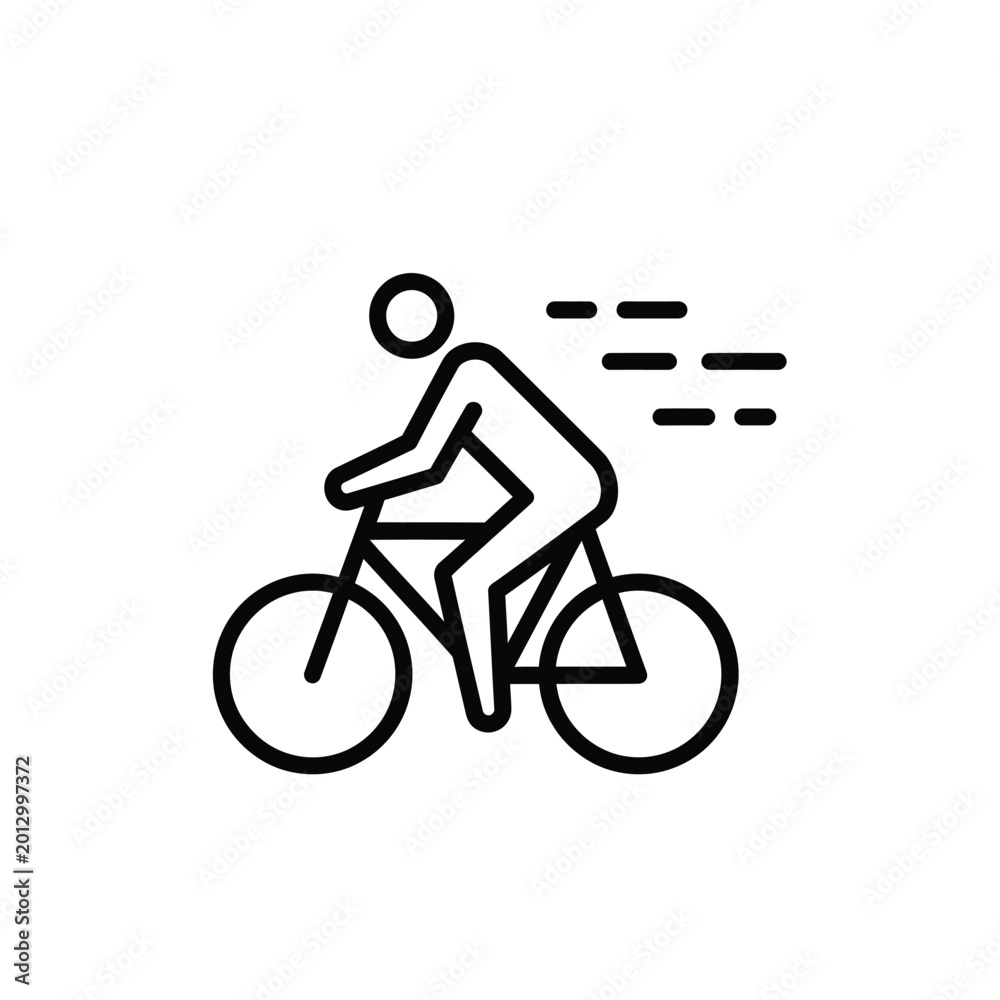 Obraz premium cyclist riding a bicycle icon simple black line drawing on a white background high quality professional detailed modern elegant stylish
