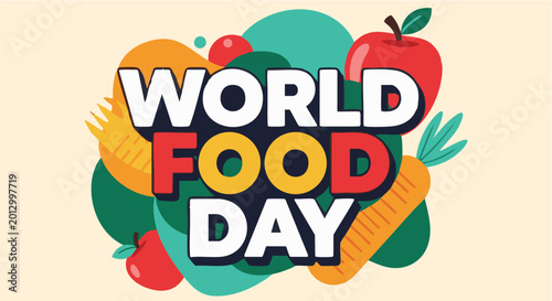 Tableau sur toile World Food Day colorful logo with fruits and vegetables in modern illustration s