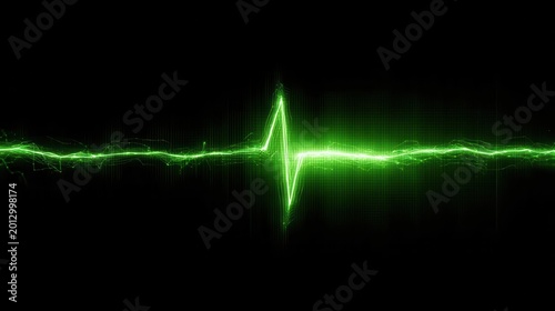 Glowing Green Heartbeat Pulse on Black Background