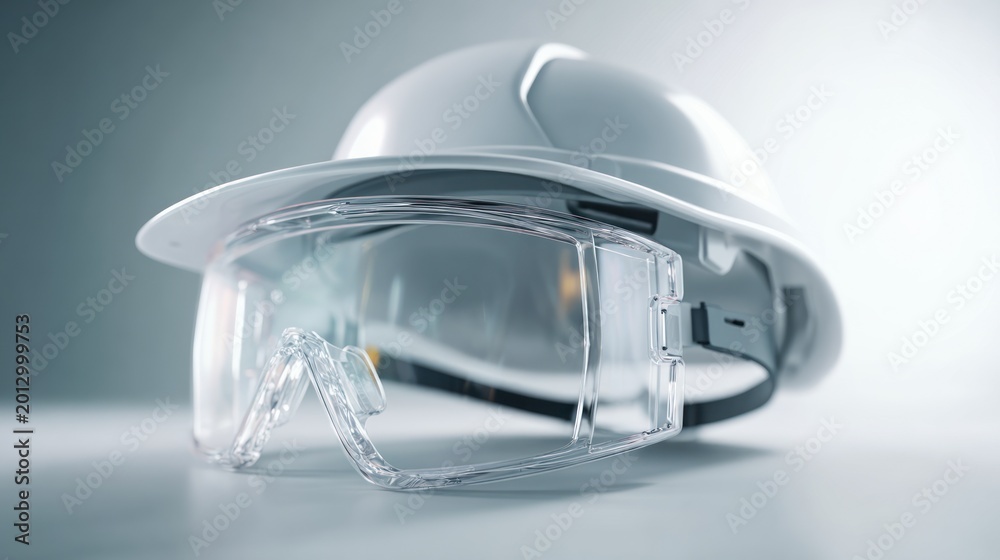 Fototapeta premium Safety helmet and goggles on transparent