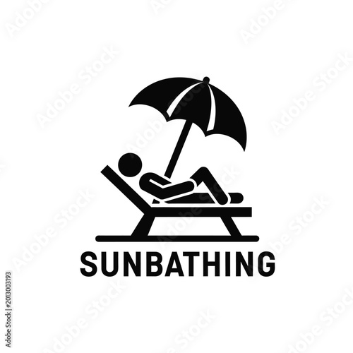 sunbathing icon with beach chair and umbrella black silhouette on a white background high quality professional detailed modern elegant stylish