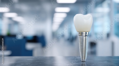 Dental implant placed on counter in clinical office environment