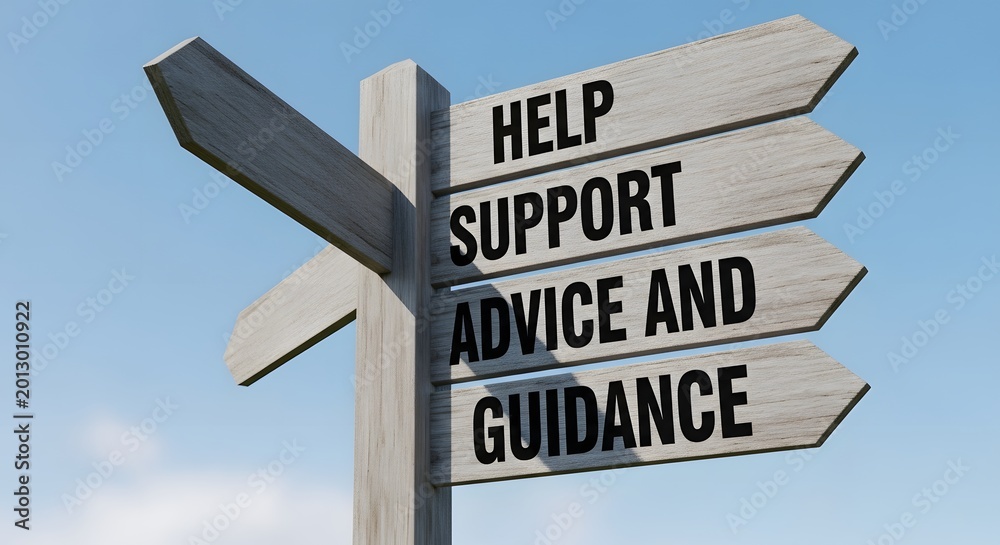 Fototapeta premium Wooden signpost with help support advice guidance