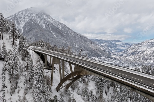 Photography Brig mountain road bridge in the winter