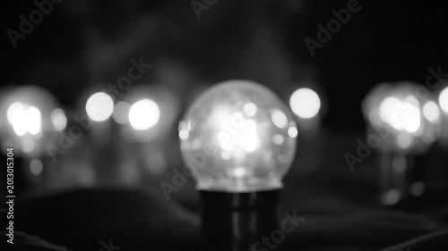 Black and White Close Up of Lit Lightbulbs with Smoke and Bokeh Effect, Creative Mood