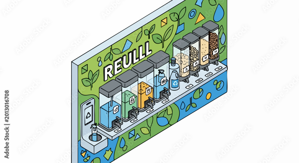 Obraz premium Refill station with multiple containers for various liquids.
