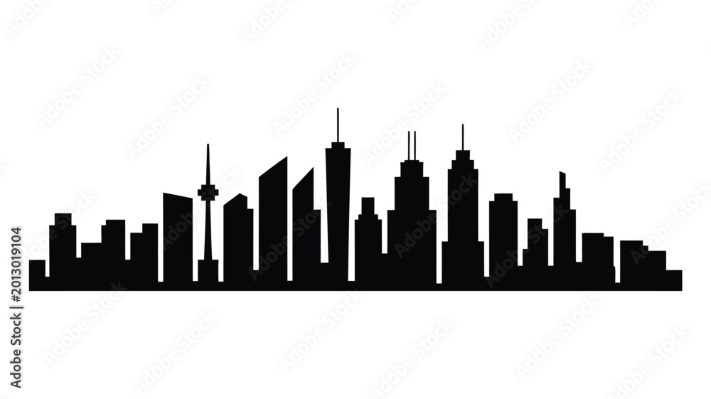 Fototapeta premium A striking black silhouette of a modern cityscape against a white background